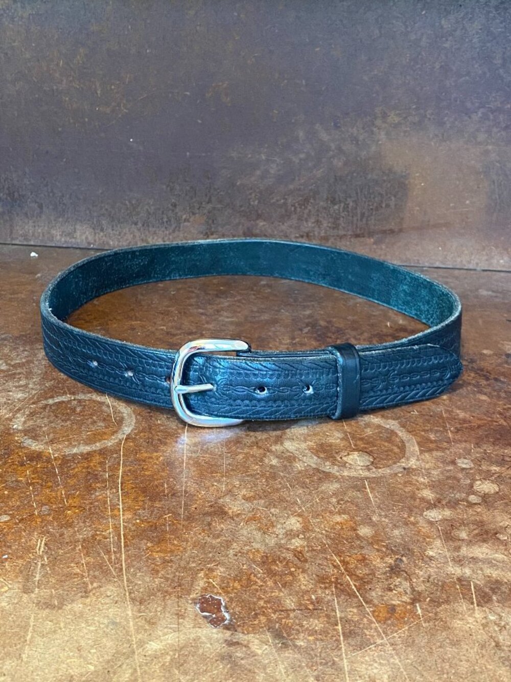 Fisher's Leather Goods Black Embossed Leather Belt Barbed Wire Western Size 29
